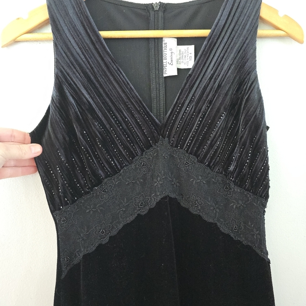 Vintage Papell Boutique Babydoll Midi Beaded Dress Sz 4 Fairy Y2k Whimsy Gothic - Picture 2 of 7